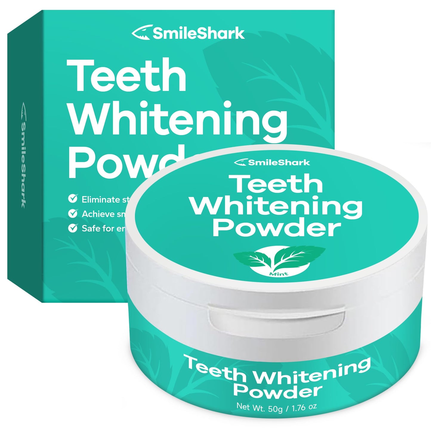 SmileShark Teeth Whitening Powder (Mint 1.76 oz) Activated Charcoal Tooth Powder Dirty Mouth Toothpowder Tooth Cleaning Powder Effective Remineralizing Tooth Powder for a Healthier Whiter Smile
