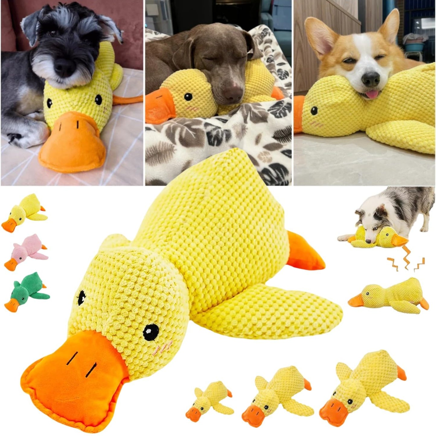 Calming Duck Dog Toy 2025 Upgrade Emotional Support Duck for Dog Unbreakable Stuffed Plush Dog Toy for Aggressive Chewers Resistant Squeaky Dog Toy Interactive Dog Toys for Indoor Outdoor (Yellow L)